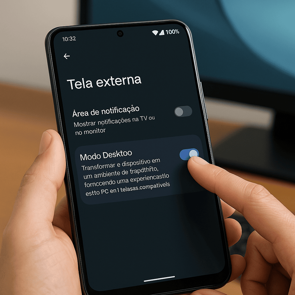 Ative o Modo Desktop nas configurações