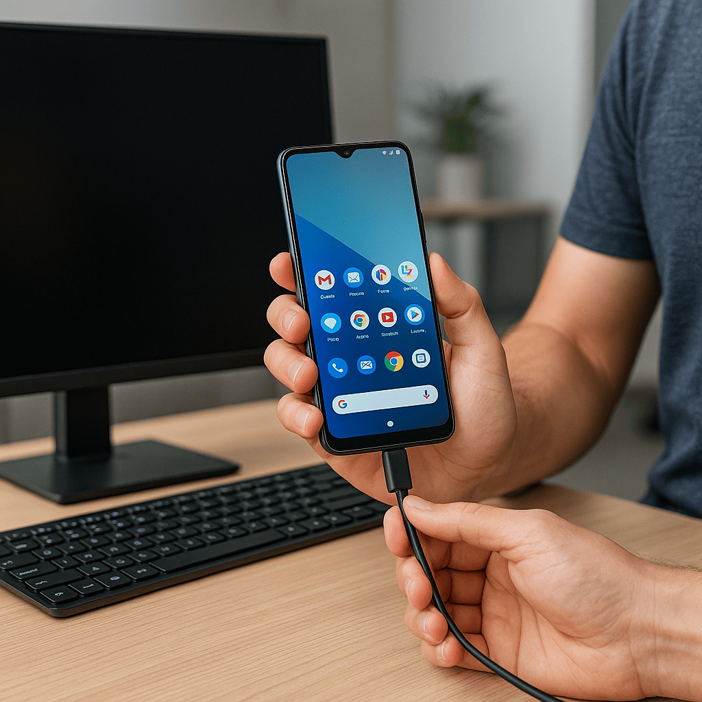 Desconecte o cabo para voltar ao modo smartphone