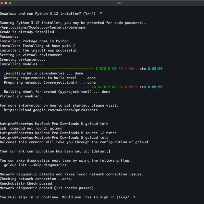 Terminal: Instalando o SDK.